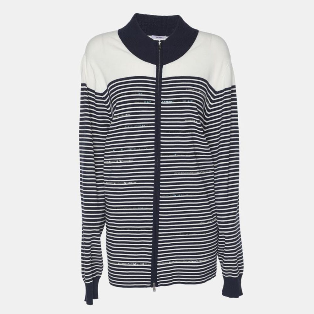 Persona Blue/white Stripe Stretch Knit Cardigan Xl